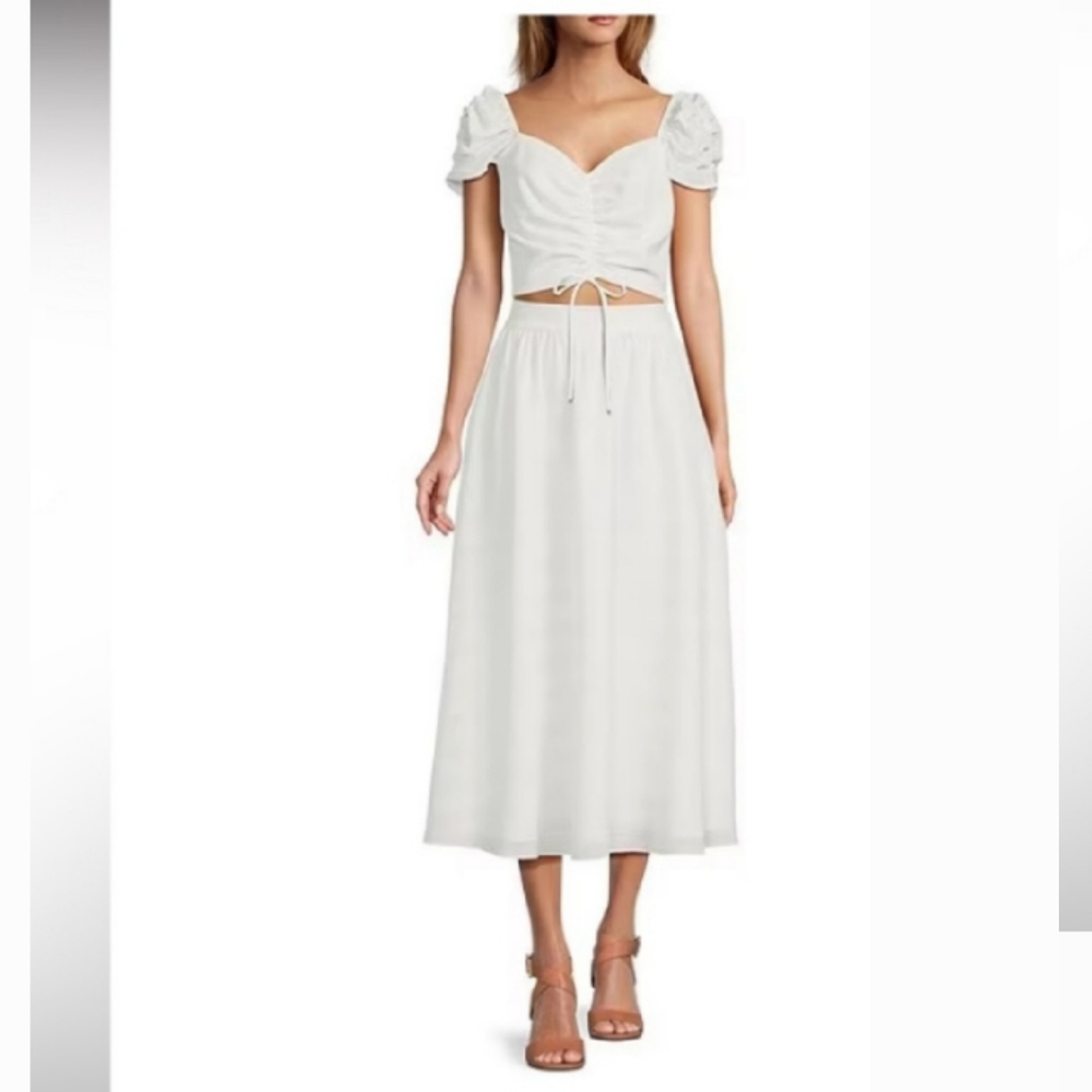 🏷Antonio Melani Lined Shea White Midi Skirt light striped NEW